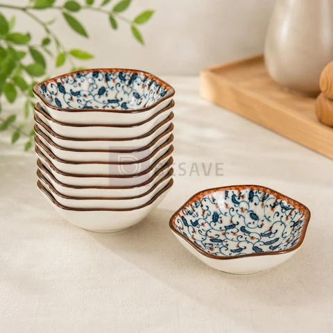 Kit 10 Mini Tigela Cerâmica Floral 10cm Molheira Petisqueira Sobremesa Mesa Posta Cozinha Decorativa