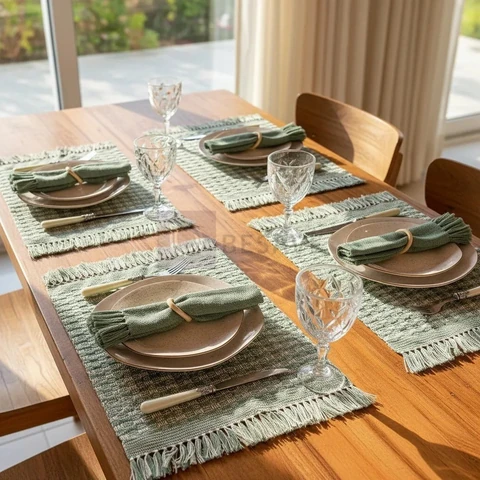 Kit Jogo Americano Pistache Menta Sousplat Decoração Mesa Posta Tear Mineiro 4, 6 e 8 lugares