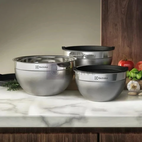 Electrolux Kit Bowls Tigelas em Inox com Tampa Plástica 3 Unidades Utensílios Domésticos de Cozinha