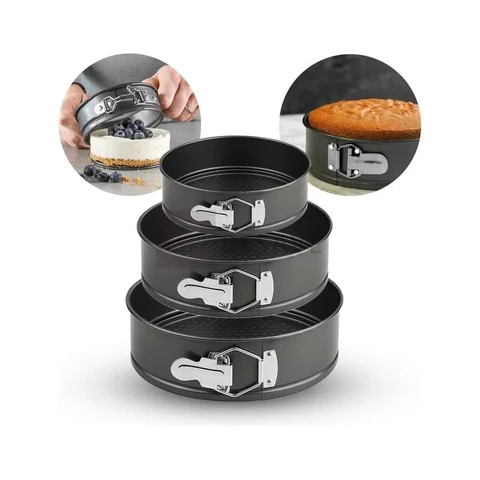 Kit 3 Formas Para Bolo Torta Com Fundo Removível Antiaderente Aço Carbono Redondas Preto