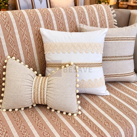 Kit 3 Almofadas Cheias Estilo Boho Chic com Laço – Exclusivo