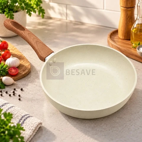 Frigideira Cerâmica Antiaderente Fogão Cooktop Indução Gás Bege 20cm