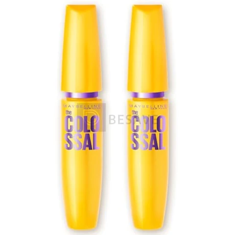 Maybelline NY The Colossal Volum' Express, Kit Máscaras de Cílios, Volume Colossal, Remoção Instantânea com Água, Fórmula com Colágeno, Cor Preto, 2 Unidades