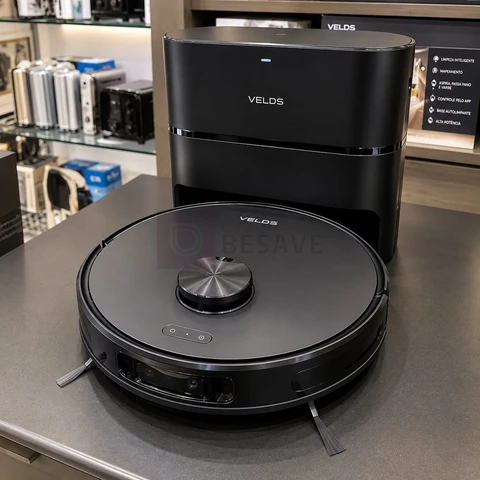 Robô Aspirador de Pó Velds 3 em 1 – Varre Aspira e Passa Pano com Mapeamento via App e Sensor Antiqueda, Preto
