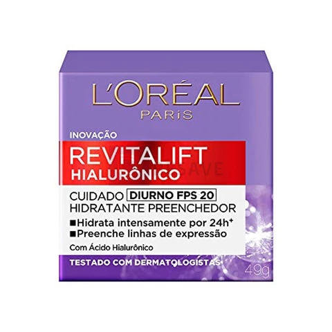 L'Oréal Paris Revitalift Hialurônico Creme Hidratante Facial Antirugas Diurno, Reduz Linhas Finas, Uniformiza a Pele, Melhora a Textura e Firmeza, 49g