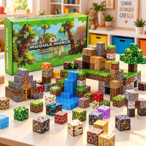 Kit 100 Blocos Magnéticos De Montar Construção Brinquedo