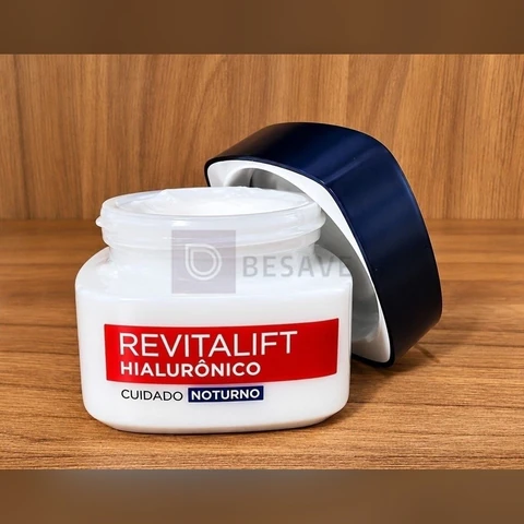 L'Oréal Paris Revitalift Hialurônico Creme Facial Noturno, com Ácido Hialurônico Puro, Com textura leve, preenche linhas de expressão e hidrata a pele intensamente por 24h, 49g
