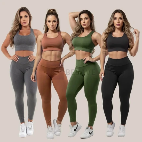 Kit 4 Conjunto Fitness Legging E Top Roupa Feminina Academia