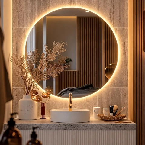 Espelho Redondo 60cm C/ Led Para Parede Quarto Banheiro Sala