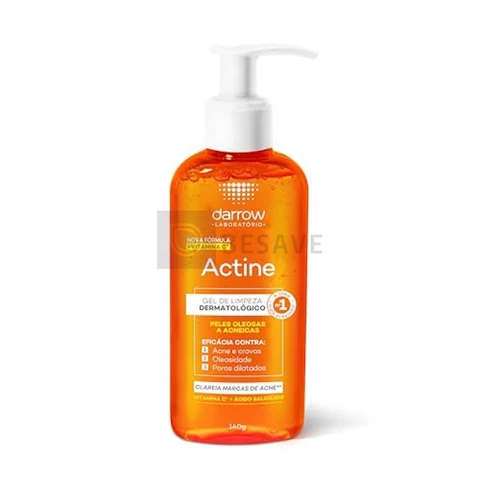 Darrow Actine Gel de Limpeza Dermatológico Facial com Ácido Salicílico, Vitamina C e Lactato de Mentila, Redução de 86% da Acne e -90% Oleosidade Imediatamente, 140g