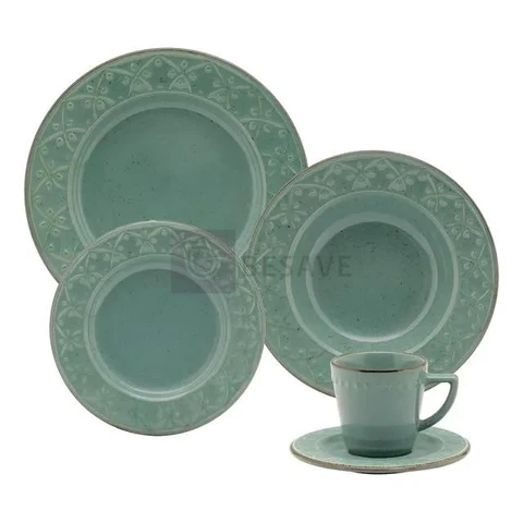 Aparelho De Jantar E Chá 20 Peças Oxford Mendi Malaquita Verde