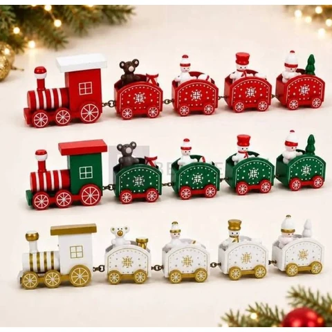 Trenzinho Enfeite de Natal de Madeira com 5 peças 1 Locomotiva + 4 Vagões Decoração Natalina Premium Encantadora Trem de Natal Branco - Petite Flô