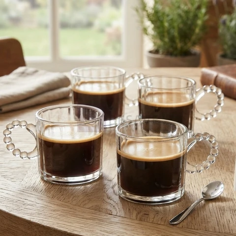 Conjunto 4 Xícaras Wolff Classic de Vidro 100ml Resistente ao Calor para Café Expresso Chás Cappuccino e Bebidas Quentes