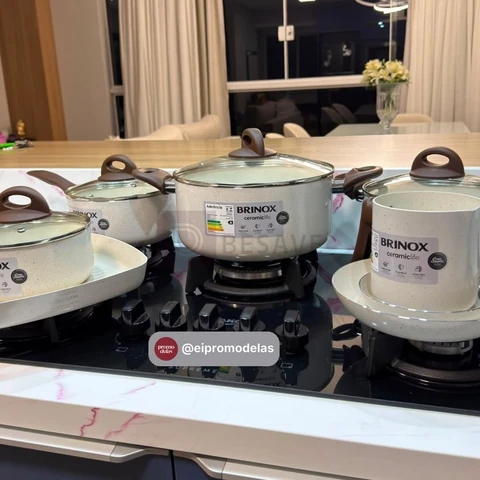 Conj de Panelas 8 Peças Ceramic Life Smart Plus Vanilla - Brinox