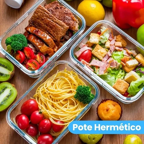 Kit 10 Pote Vidro Hermético Marmita 640ml Micro-ondas Freezer Forno Organização Geladeira