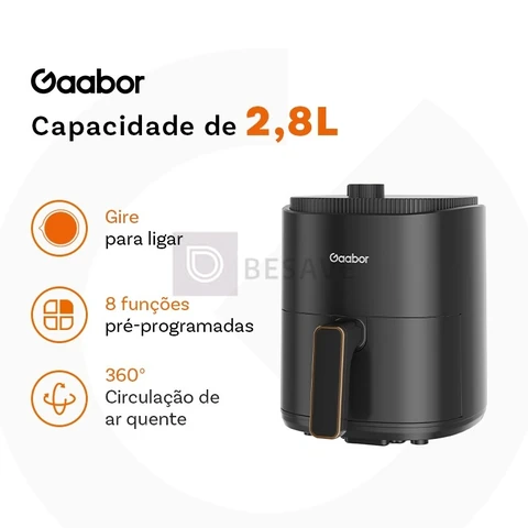 Gaabor Fritadeira Air Fryer 2,8L 360° Ar Quente Timer 60 Min 200°C Antiaderente Sem BPA AF-35M02A-1