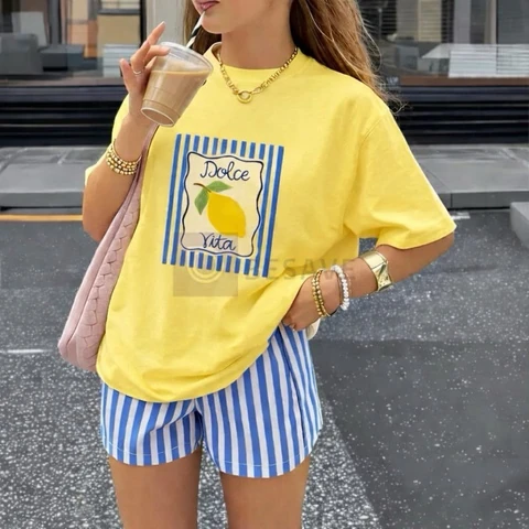 Camiseta Feminina Estampada Dolce Vita Limão 100% Algodão Premium Blusa Feminina T-shirt Básica