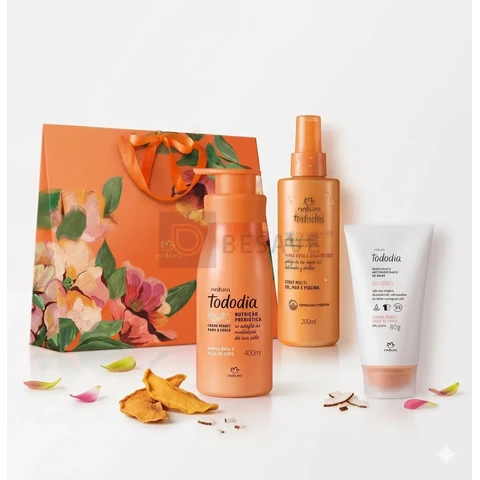 Kit Presente Tododia Manga Rosa E Água De Coco: 1 Spray Multi Sol 200ml + Creme Corporal 400ml + Deo Creme 80g + Sacola