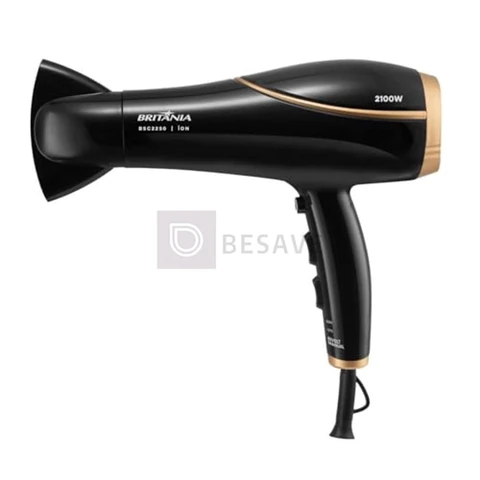 Britânia Secador de Cabelos Bivolt 2100W BSC2250 Bivolt Tecnologia de turmalina Plástico Preto com Dourado