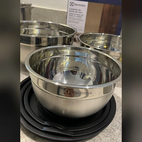 Electrolux Kit Bowls Tigelas em Inox com Tampa Plástica 3 Unidades Utensílios Domésticos de Cozinha