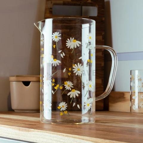 Jarra de Vidro Borossilicato Sunflower 1,2L Estampa Floral - Wolff