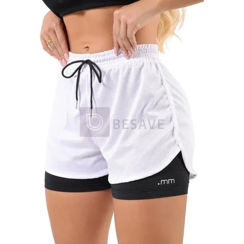 Short Fitnes Duplo 2 1 Bermuda Compressão Academia Feminino