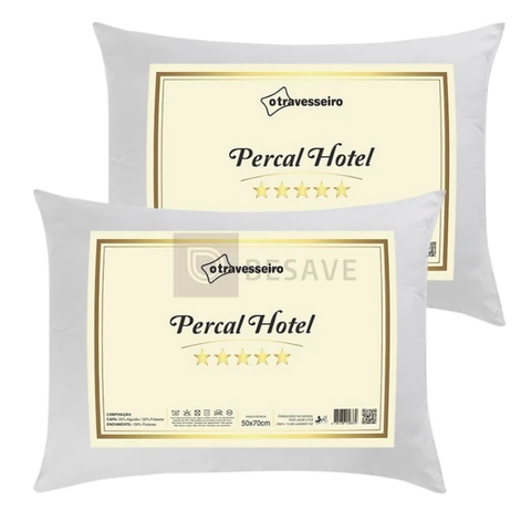 Kit 2 Travesseiro Luxo Percal Hotel 100% Fibra Siliconada Toque macio Lavável
