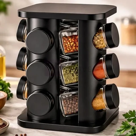 Porta Condimentos Temperos Giratório 12 Potes De Vidro