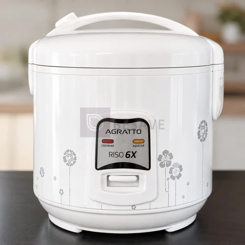 Panela Elétrica De Arroz Agratto Riso 6X 400W 6 Xícaras Antiaderente Com Bandeja Para Legumes