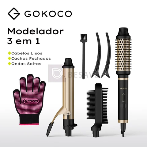 GOKOCO 3 Em 1 Multifuncional Paramodelar Modelador De Cachos Aparelho Cabelo liso Cachos Curtos E Grandese Ondulados