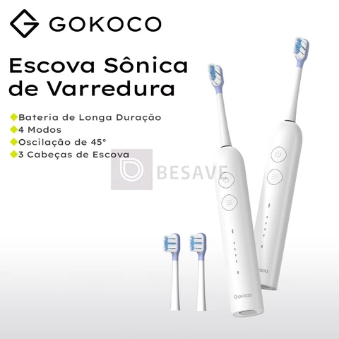 GOKOCO Escova de dentes elétrica sônica Movimento de varredura 45°evibrações alta frequência Quatro modos e três níveis