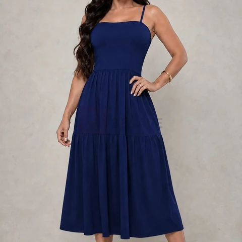 Vestido Midi Feminino Alcinha Viscolycra Soltinho Elegante
