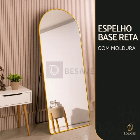Espelho Lopazzi Base Reta Corpo Inteiro 170x70 Com Suporte de Chão Moldura Alumínio Quarto Sala Decorativo