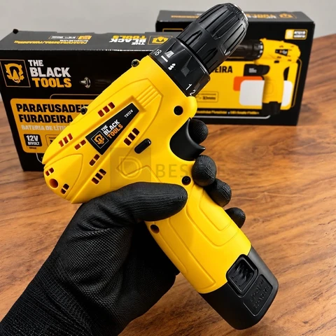 Parafusadeira Furadeira The Black Tools TB12A 3/8 a Bateria Cor Amarelo Frequência 60Hz