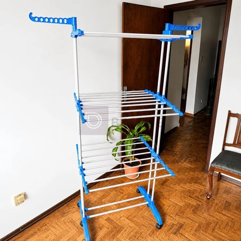 Varal Dobrável De Chão Vertical 3 Andares De Roupas Grande com Rodinha Resistente até 40kg Durável StarHouse