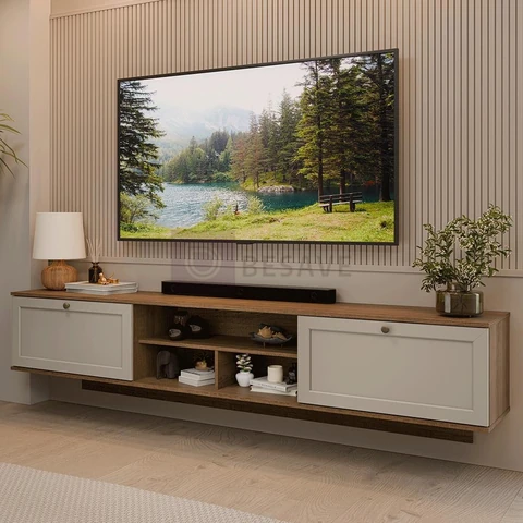 Rack Suspenso para TV até 80 Polegadas 218 cm 2 Portas Rustic/Crema Vik Madesa