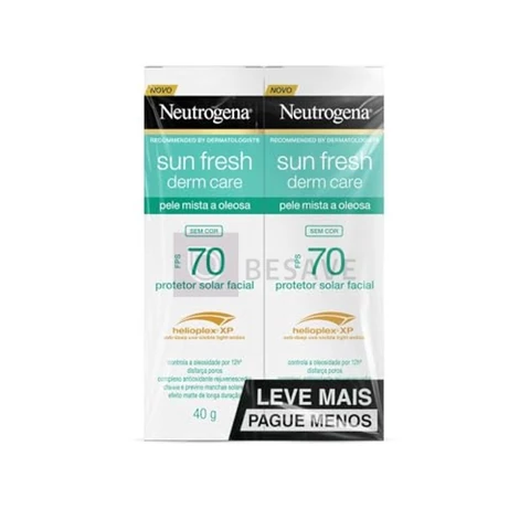 Protetor Solar Facial Neutrogena Sun Fresh, Sem Cor, FPS 70, 2 Unidades 40g