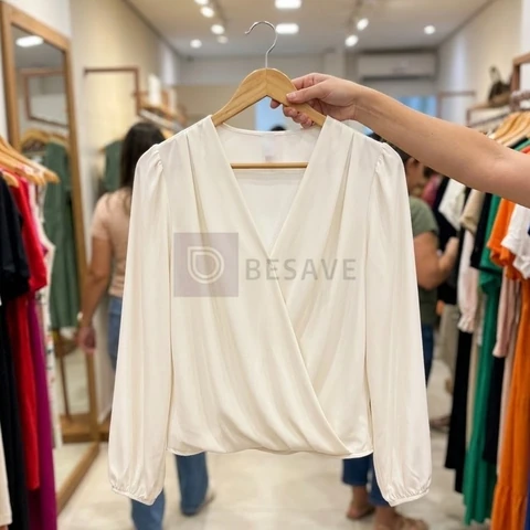 Camisa Cropped Duna Blusa Transpassada Manga Longa Dia A Dia