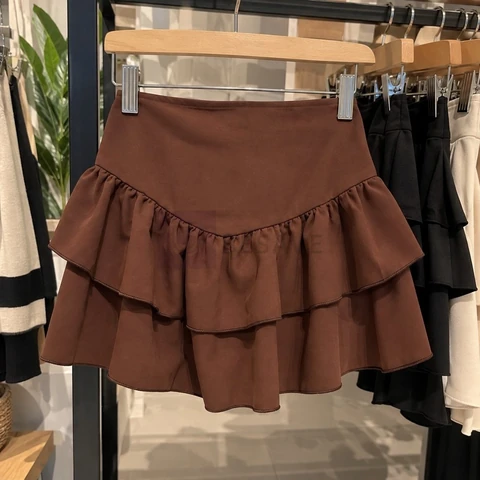 Saia Curta Feminina Alfaiataria Rodada Com Babado Tendência