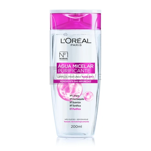 L'Oréal Paris, Água Micelar Solução de Limpeza 5 em 1 Limpa, Demaquila, Purifica, Suaviza e Reequilibra, Cuidado Diário Multifuncional para Todos os Tipos de Peles 200ml