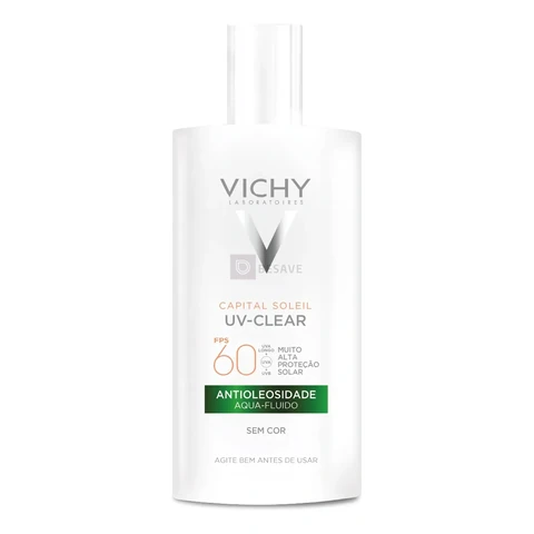 Protetor Solar Facial Sem Cor Antioleosidade Toque Seco FPS 60 Reduz Acne e Poros Acabamento Invisível Com Niacinamida Ácido Salicílico Capital Soleil UV-Clear Vichy 40g