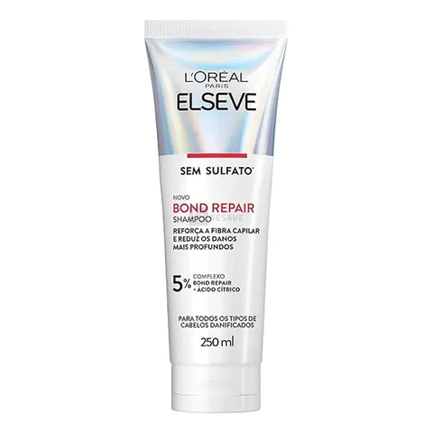 Shampoo Reparação Molecular Limpeza Suave Sem Sulfato Reconstrói Ligações Devolve Força Com Ácido Cítrico Cabelos Danificados Elseve Bond Repair L'Oréal Paris 250ml