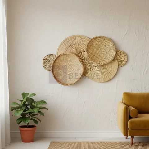 Decoração De Parede Boho Peneiras De Palha, Leques Erva Doce