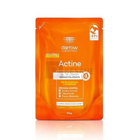 Darrow Actine Gel de Limpeza Dermatológico Facial com Ácido Salicílico, Vitamina C e Lactato de Mentila, Redução de 86% da Acne e -90% Oleosidade Imediatamente, 300g refil