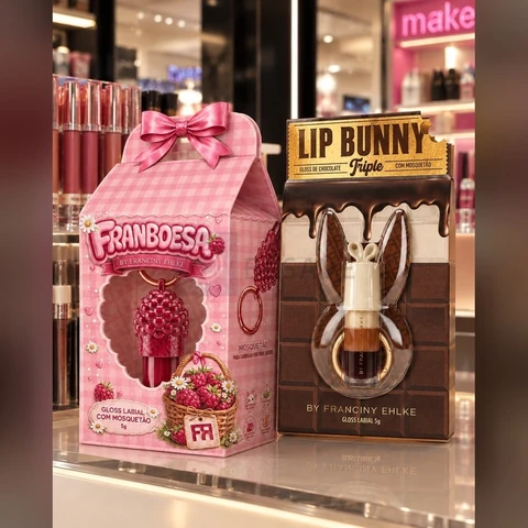 Kit Gloss Hidratante Labial Franboesa + Gloss Labial Lip Bunny Triple Chocolate - Fran By Franciny Ehlke - Cuidados de maria
