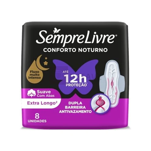 Absorvente Noturno com Abas Sempre Livre, Cobertura Suave, 8 Unidades