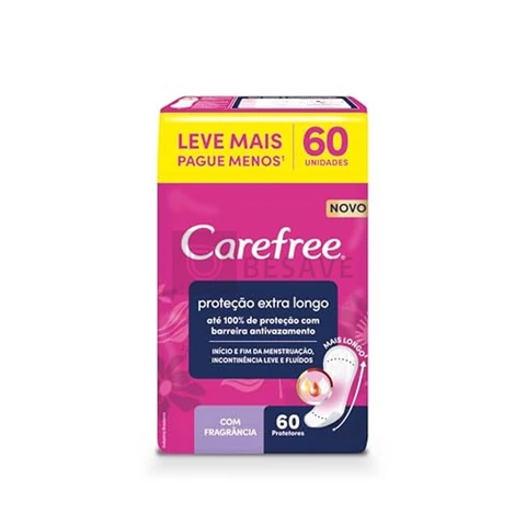 Protetor Diário Carefree, Extra Longo, Com Fragrância, 60 Unidades