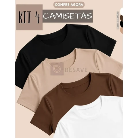 Kit 4 Blusas Feminina Suplex Estilosa T Shirt Básica Casual