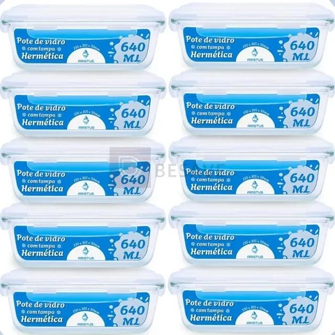 Kit 10 Potes Vidro 640ml Hermético Tampas 4 Travas Cozinha