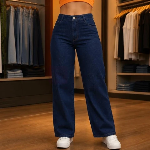 Calça Jeans Feminina Wide Leg Pantalona Cintura Alta Stilger